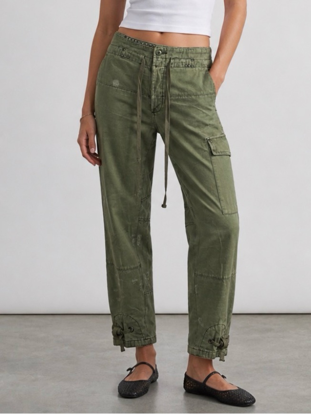 Free People Womens Y2K Cargo Distressed Pants 8 Drawstring Gorpcore Boho